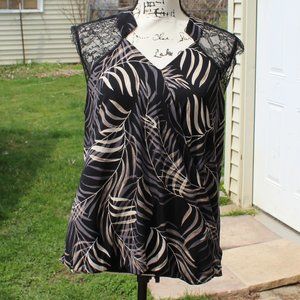 Women's Lace Sleeveless Blouse Fern Leaf